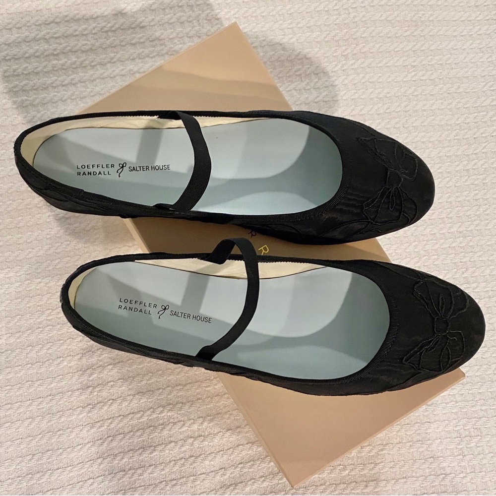 LOEFFLER RANDALL x SALTER HOUSE Black Moire Bow Flats sz 10.5 - Picture 3 of 12